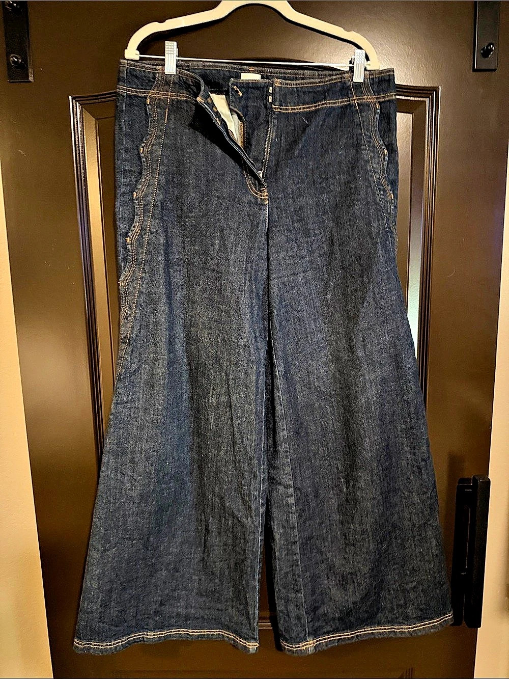 maeve Scallop High-Rise Wide-Leg Jeans Blue Waist 30